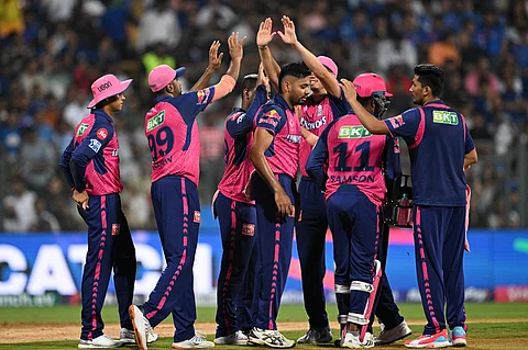 Rajasthan Royals celebrating after their third win in IPL 2024.