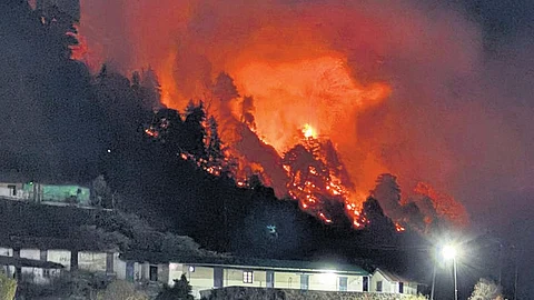 A view of the forest fire in Uttarakhand.