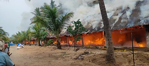 Poultry farm in Mallakuppam village being engulfed in flames; cause of fire has not been identified yet