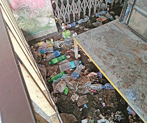 Discarded plastic water bottles at the KSRTC bus station in Kochi