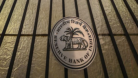 The RBI logo seen on the gate of its office in Mumbai.