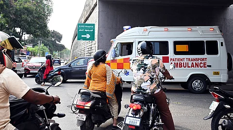 An ambulance plying on the underpass of Karikkakom bypass in Thiruvananthapuram.