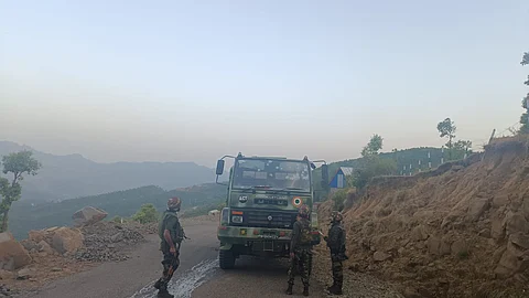 An Indian Air Force vehicle that came under attack by terrorists in Jammu and Kashmir's Poonch sector on Saturday.