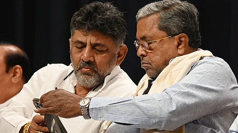 Karnataka Deputy Chief Minister DK Shivakumar with Chief Minister Siddaramaiah.
