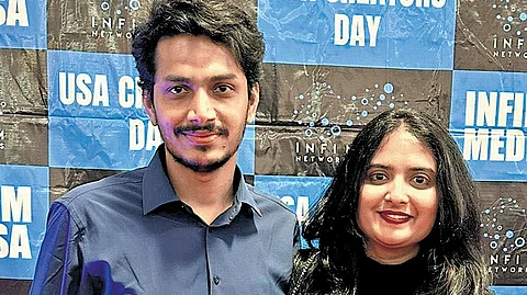 Sarthwik Bollu with his wife Prathuysha
