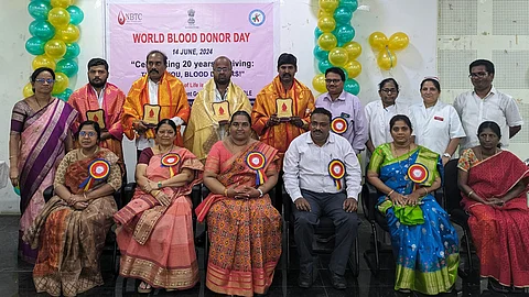 Ongole GGH Blood Bank authorities felicitated the blood donors on the 'world blood donor day' blood donation camp held on Friday.