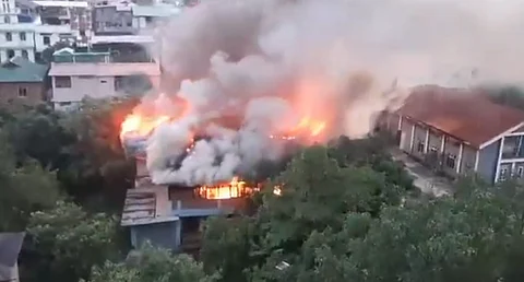 Fire at Manipur Secretariat near CM Biren Singh 's bungalow.