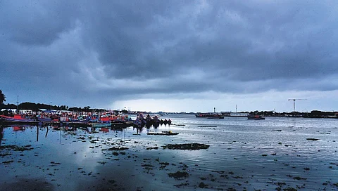 Typical nimbostratus clouds during the monsoon season which produces light and steady rain for longer duration. A scene from Thoppumpady