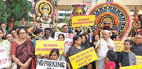 Protesters say BBMP’s plan comes despite the government deciding the road a no-tolerance stretch with zero parking