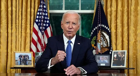 US President Joe Biden speaks during an address to the nation about his decision to not seek reelection, in the Oval Office at the White House in Washington, DC, on July 24, 2024.