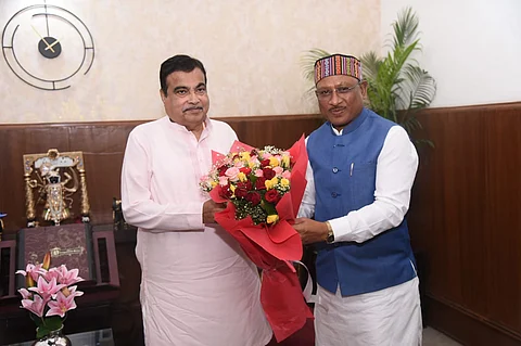 Chhattisgarh Chief Minister Vishnu Deo Sai with Union Road Transport and Highways Minister Nitin Gadkari