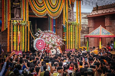 Ceremonial procession of Lord Jagannath from the main temple to his chariot Nandighosa.