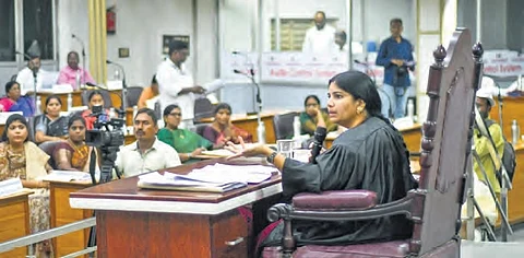 Mayor R Bhagya Lakshmi presiding over the Council meeting