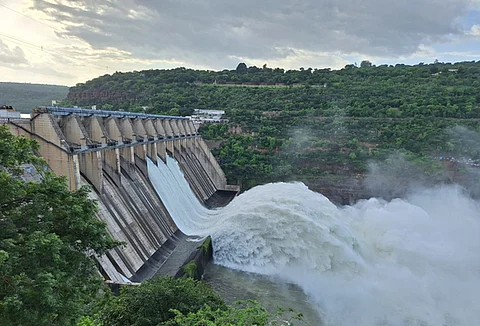 Srisailam dam officials lifted three spillway gates on Monday.