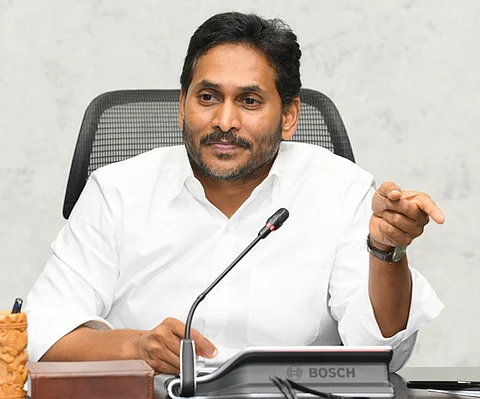 Former CM and YSRC president Jagan Mohan Reddy addressing the media on Friday.