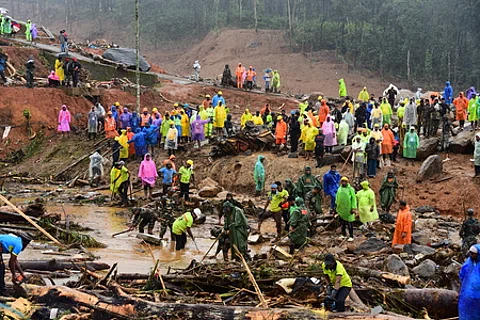 WAYANAD :Search operation at Punjirimattom village which was first hit by two landslides at Wayanad on Tuesday.