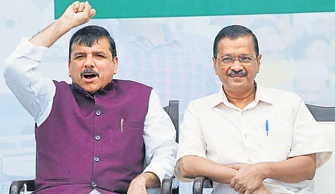 AAP Rajya Sabha MP Sanjay Singh and ex-Delhi CM Arvind Kejriwal