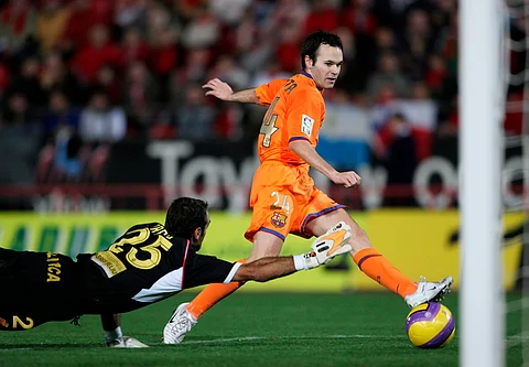 Andres Iniesta scoring a goal for Barcelona in La Liga (File photo | AP)