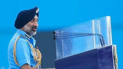 Chief of the Air Staff Air Chief Marshal Amar Preet Singh addresses the 92nd Annual Day celebrations of the Indian Air Force (IAF), at Air Force Station in Tambaram, Chennai.