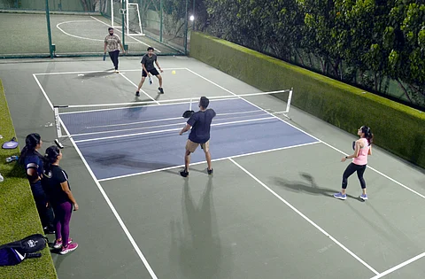 A doubles match in progress at one of the many pickleball facilities in Chennai