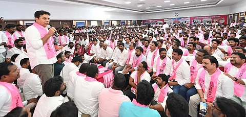 BRS working president KT Rama Rao addresses the BRSV members in Hyderabad