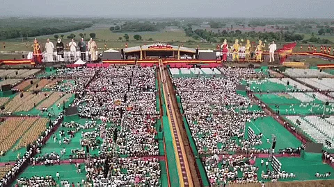 People begin to flock to the first political conference of actor Vijay-led Tamilaga Vettri Kazhagam (TVK) in Vikravandi, Tamil Nadu, on Sunday.