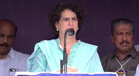 Congress leader Priyanka Gandhi Vadra at a meeting in Wayanad.