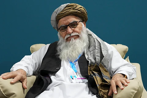 Matiul Haq Khalis, head of the National Environmental Protection Agency from Afghanistan, speaks to members of the media at the COP29 U.N. Climate Summit, Monday, Nov.