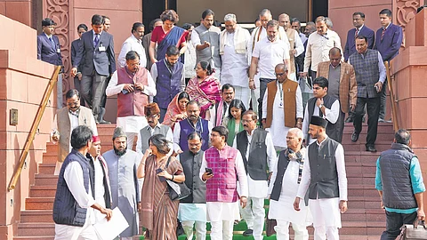 Opposition leaders at the Parliament House Complex in New Delhi on Friday | pti