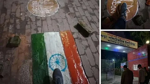 The Indian tricolour being desecrated (Photo | Special arrangement)