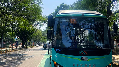 An e-feeder bus of the Kochi Metro