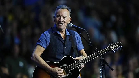 Bruce Springsteen performs at a campaign rally supporting Democratic presidential nominee Vice President Kamala Harris, Oct 28, 2024.