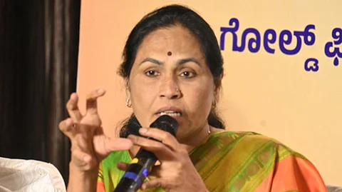 Union Minister of State for Labour and Employment Shobha Karandlaje speaks at a press briefing in Bengaluru.
