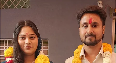 Raja Raghuvanshi and Sonam Raghuvanshi at their marriage ceremony.