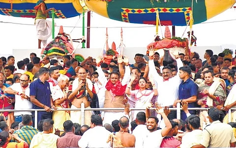 Chief Minister Mohan Charan Majhi at the Snana Bedi in Puri on Wednesday