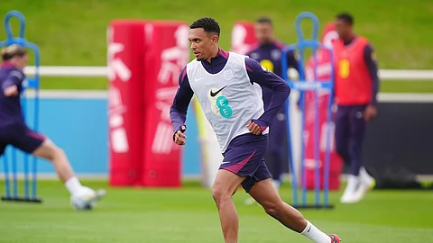 England Trent Alexander-Arnold attends a training session at St George's Park, Burton upon Trent, England, Monday June 9, 2025.