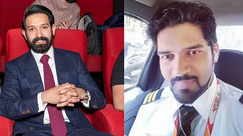 Actor Vikrant Massey (L), Clive Kunder, the first officer of Air India flight that crashed in Ahmedabad today.