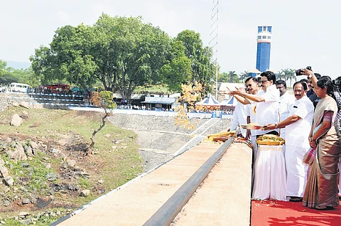 Chief Minister MK Stalin releases water for irrigation from the Stanley Reservoir at Mettur in Salem on Thursday