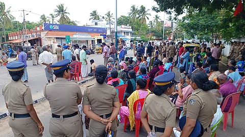 Fishermen staged a protest in front of the exit gate of the domestic airport in Thiruvananthapuram demanding intervention to protect their houses from advancing sea and rough waves on Wednesday.