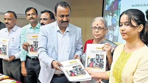 C Balaram, Deputy Secretary, Empowerment of Differently Abled & Senior Citizens, releases a report by HelpAge India, in Bengaluru on Friday