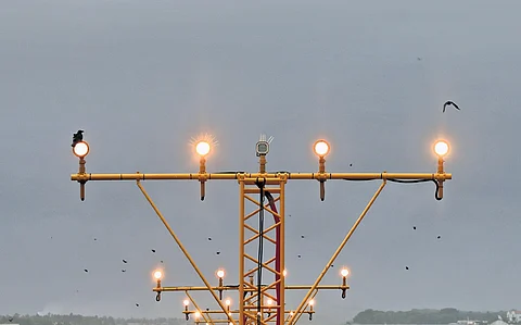 Birds flying dangerously close to the runway at T’Puram airport on Friday