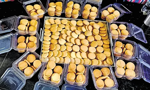 To market their millet products, the women set up stalls near the Bhadrachalam temple and other public spaces, selling millet biscuits priced between Rs 60 and Rs 120 per kg.