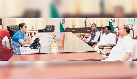 The letter was handed over to Delhi Chief Minister Rekha Gupta by former union minister TR Baalu on Friday