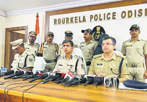 DIG Brijesh Rai and Rourkela SP Nitesh Wadhwani briefing media on Sunday