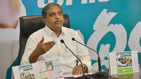 YSRC general secretary Sajjala Ramakrishna Reddy addressing the media during the press conference.