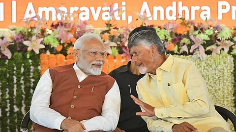 PM Narendra Modi and CM Nara Chandrababu Naidu at Velagapudi last month.