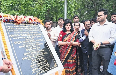 Sarangi and Khurda collector Chanchal Rana at the foundation stone-laying event on Thursday
