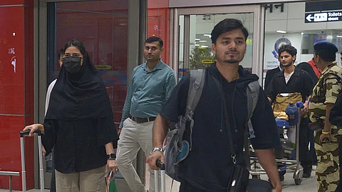 Indian students evacuated from Iran via Armenia arrive at the Indira Gandhi International Airport, in New Delhi, Thursday, June 19, 2025.