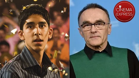 Dev Patel (L) in a scene from 'Slumdog Millionaire' and the film's director Danny Boyle.