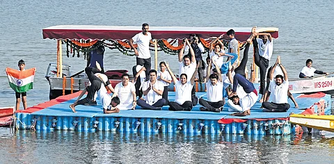 CM Rekha Gupta with cabinet minister Kapil Mishra & BJP MP Manoj Tiwari on banks of Yamuna.